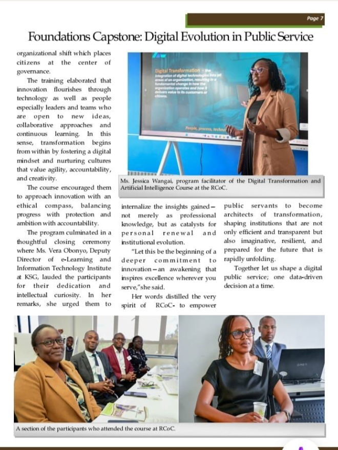 Jessica Wangai facilitating the Digital Transformation and Artificial Intelligence course at the Kenya School of Government.