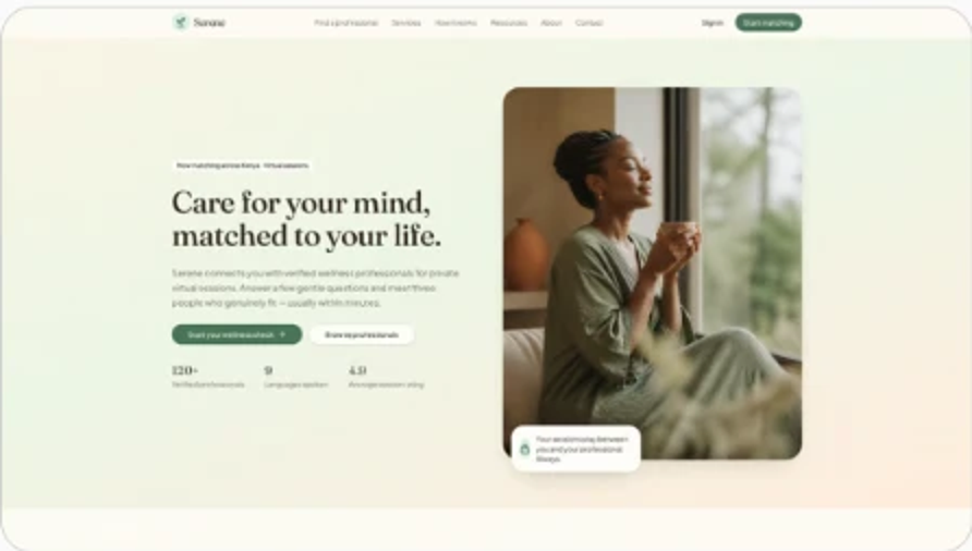 Kindred Care — care and wellbeing landing view.