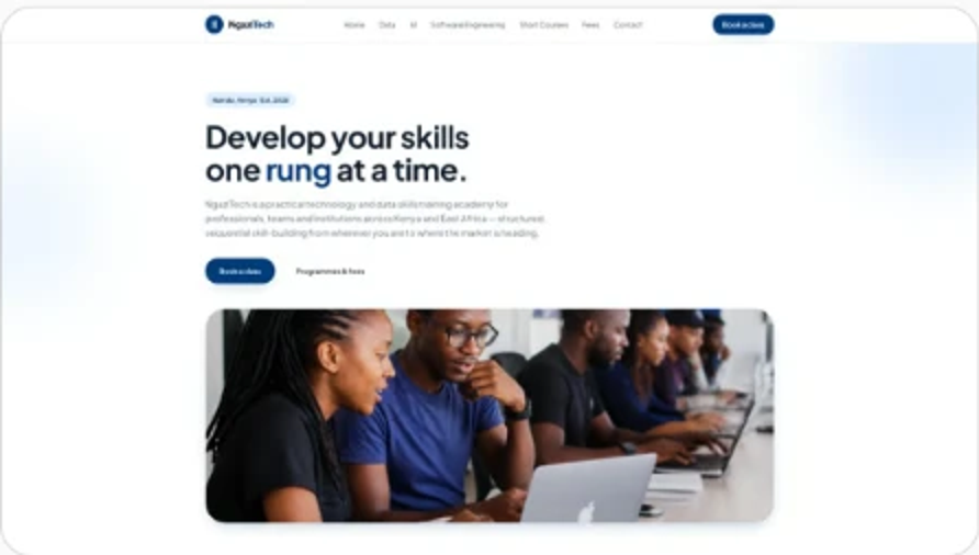 NgaziTech: Your Next Step — skills pathway landing view.